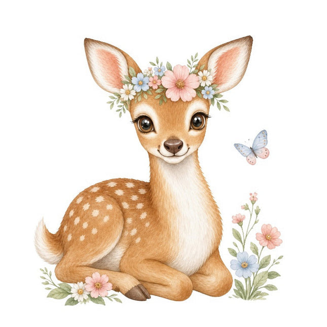 Floral Deer 100% Cotton Fabric Panel Block Quilt Square FLIP-AAB718