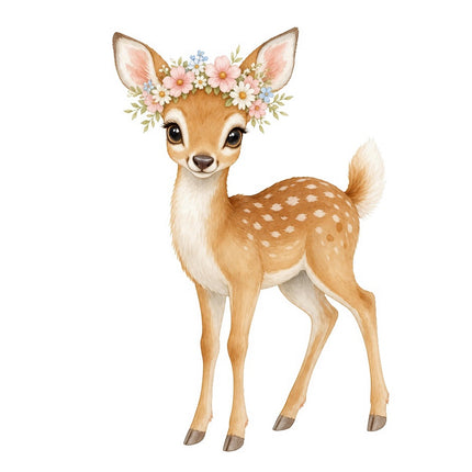 Floral Deer 100% Cotton Fabric Panel Block Quilt Square FLIP-AAB719