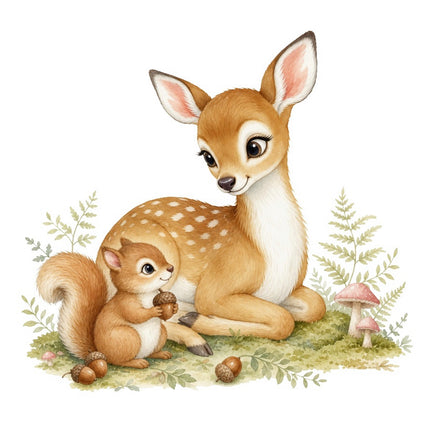 Deer & Squirrel 100% Cotton Fabric Panel Block Quilt Square FLIP-AAB723