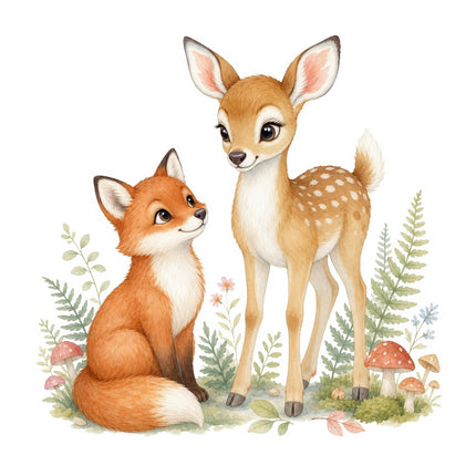 Deer & Fox 100% Cotton Fabric Panel Block Quilt Square FLIP-AAB724