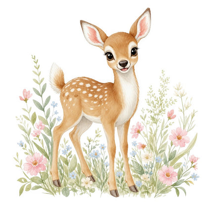 Floral Deer 100% Cotton Fabric Panel Block Quilt Square FLIP-AAB727