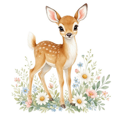 Floral Deer 100% Cotton Fabric Panel Block Quilt Square FLIP-AAB729