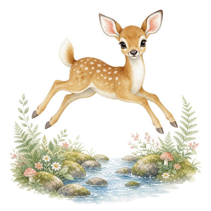 Floral Deer 100% Cotton Fabric Panel Block Quilt Square FLIP-AAB731