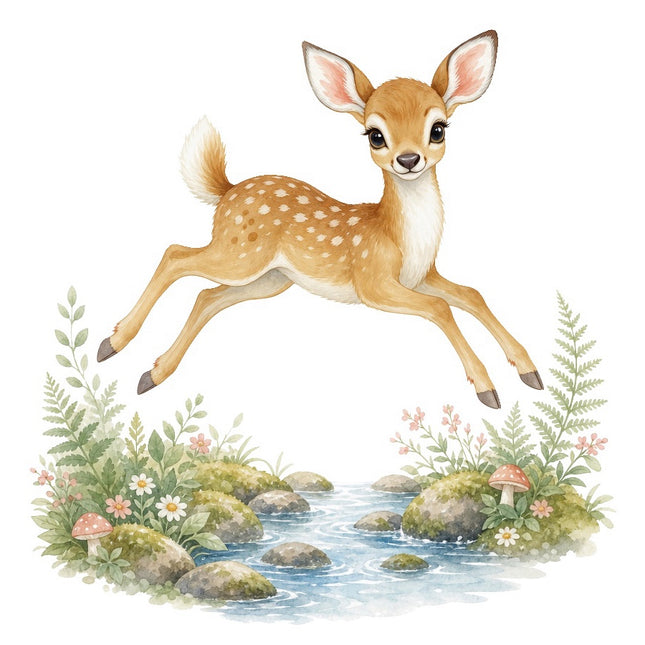 Floral Deer 100% Cotton Fabric Panel Block Quilt Square FLIP-AAB731