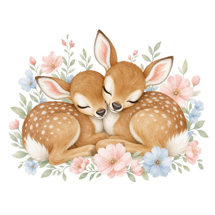 Floral Deer 100% Cotton Fabric Panel Block Quilt Square FLIP-AAB739