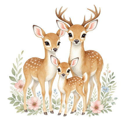 Deer Family 100% Cotton Fabric Panel Block Quilt Square AAB742