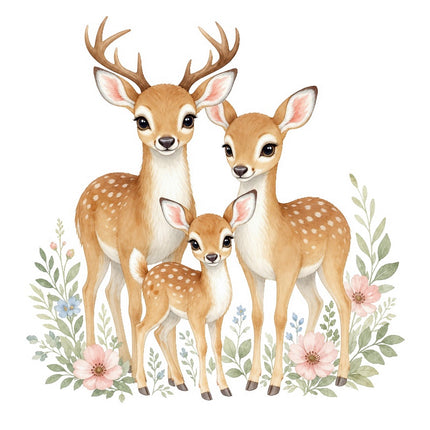 Deer Family 100% Cotton Fabric Panel Block Quilt Square FLIP-AAB742