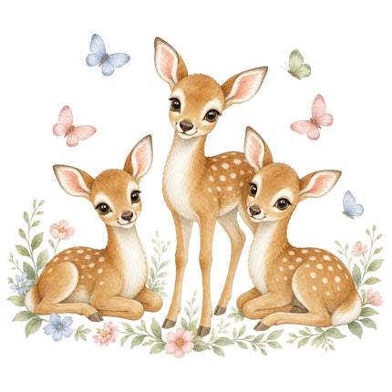 Deer Family 100% Cotton Fabric Panel Block Quilt Square AAB743