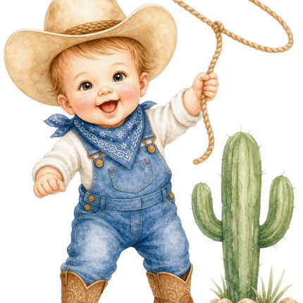 Little Cowboy Kid 100% Cotton Fabric Panel Block Quilt Square FLIP-AAB778