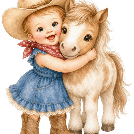 Little Cowgirl Kid 100% Cotton Fabric Panel Block Quilt Square FLIP-AAB783