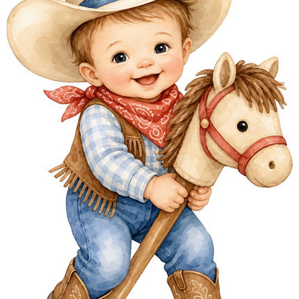 Little Cowboy Kid 100% Cotton Fabric Panel Block FLIP-AAB785
