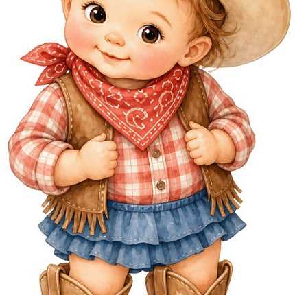 Little Cowgirl Kid 100% Cotton Fabric Panel Block Quilt Square FLIP-AAB789