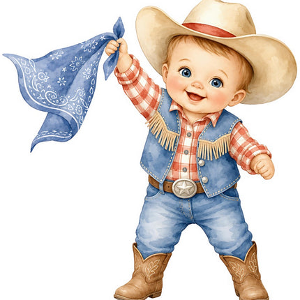 Little Cowboy Kid 100% Cotton Fabric Panel Block Quilt Square FLIP-AAB791