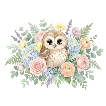 Floral Owl 100% Cotton Fabric Panel Block Quilt Square AAB901