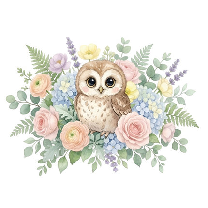 Floral Owl 100% Cotton Fabric Panel Block Quilt Square FLIP-AAB901