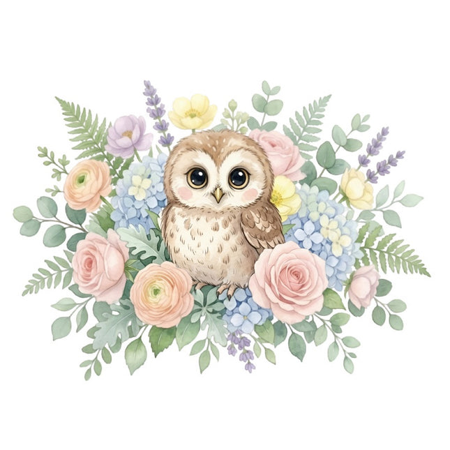 Floral Owl 100% Cotton Fabric Panel Block Quilt Square FLIP-AAB901