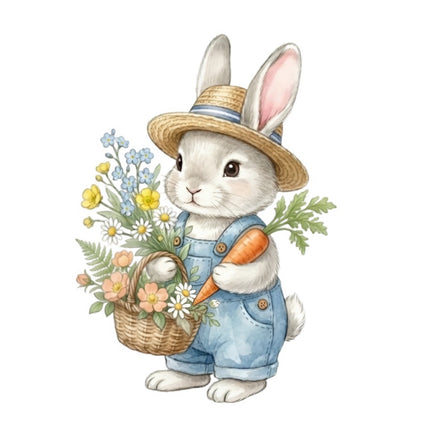 Rabbit Holding Carrot Flowers 100% Cotton Fabric Panel Block FLIP-AAB909
