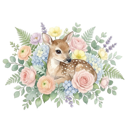 Floral Deer 100% Cotton Fabric Panel Block Quilt Square FLIP-AAB920