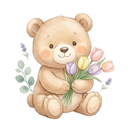 Floral Teddy Bear 100% Cotton Fabric Panel Block FLIP-AAB922