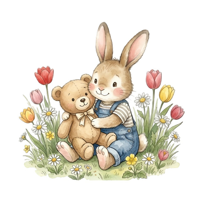 rabbit and bear quilt square