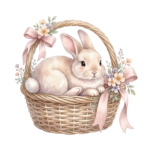 Bunny Rabbit in Basket 100% Cotton Fabric Panel Block FLIP-AAB924