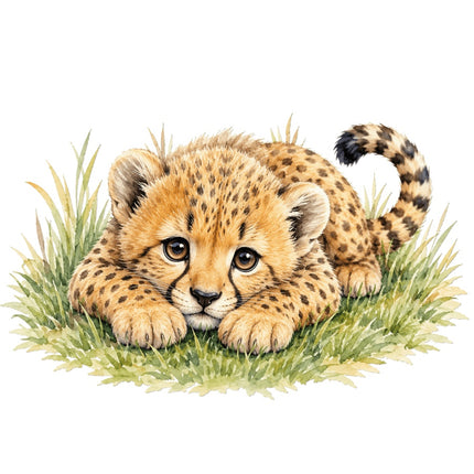 Cheetah Cub 100% Cotton Fabric Panel Block AAC130