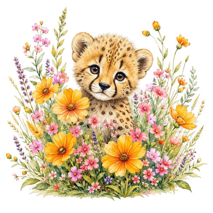 Floral Cheetah 100% Cotton Fabric Panel Block Quilt Square AAC139