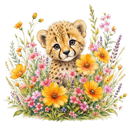 Floral Cheetah 100% Cotton Fabric Panel Block Quilt Square FLIP-AAC139