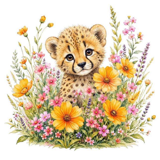 Floral Cheetah 100% Cotton Fabric Panel Block Quilt Square FLIP-AAC139