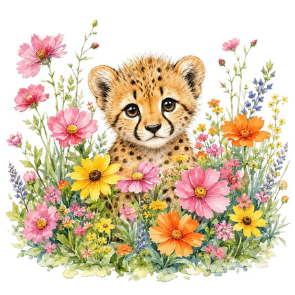 Cheetah & Flowers 100% Cotton Fabric Panel Block Quilt Square AAC141