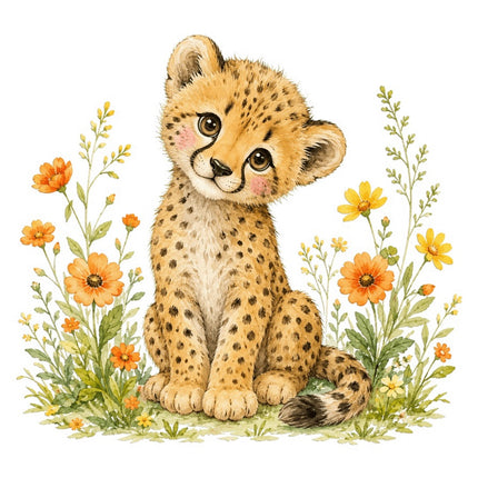 Floral Cheetah 100% Cotton Fabric Panel Block Quilt Square FLIP-AAC146
