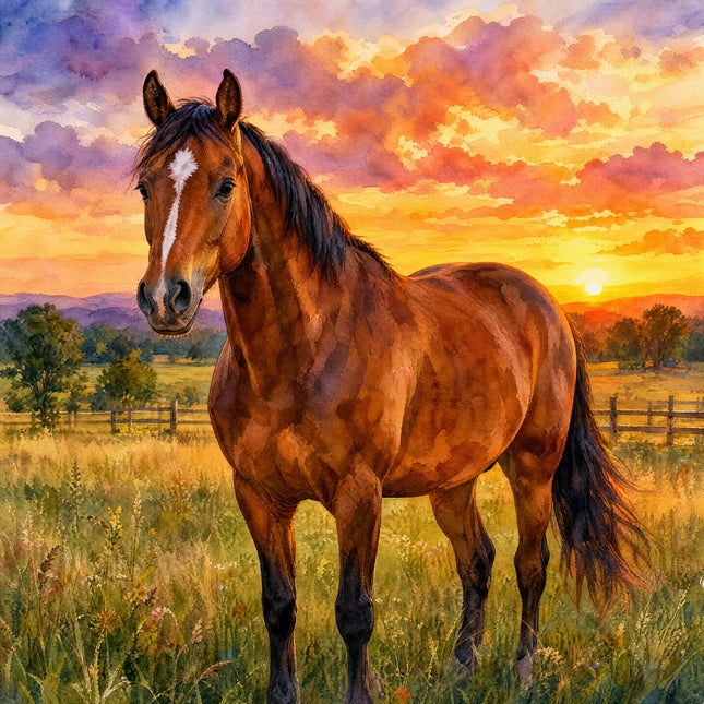 Sunset Horse 100% Cotton Fabric Panel Block Quilt Square AAC2000