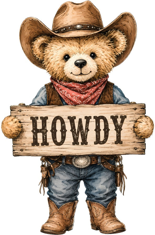 Cowboy Howdy Teddy Bear 100% Cotton Fabric Panel Block Quilt Square AAC202