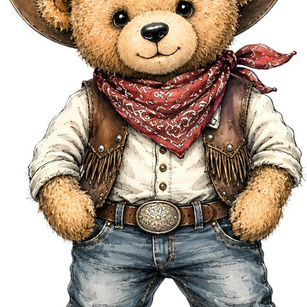 Cowboy Teddy Bear 100% Cotton Fabric Panel Block Quilt Square AAC205