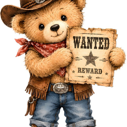 Cowboy Teddy Bear 100% Cotton Fabric Panel Block Quilt Square AAC207