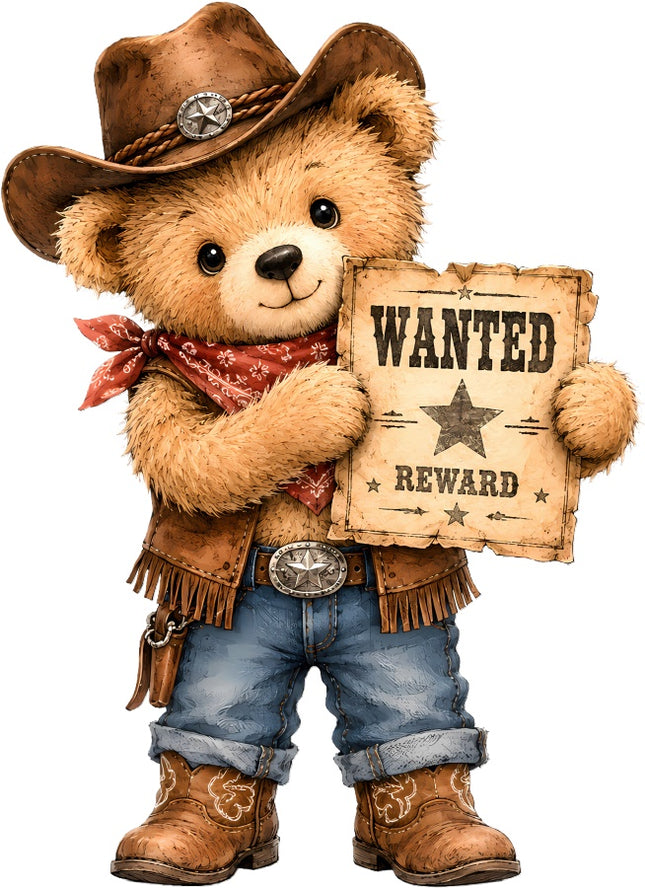 Cowboy Teddy Bear 100% Cotton Fabric Panel Block Quilt Square AAC207
