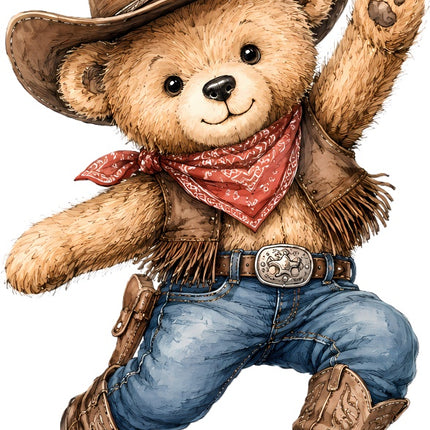 Cowboy Teddy Bear 100% Cotton Fabric Panel Block Quilt Square AAC208