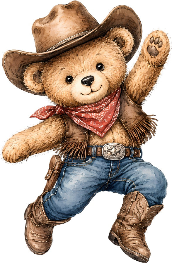 Cowboy Teddy Bear 100% Cotton Fabric Panel Block Quilt Square AAC208