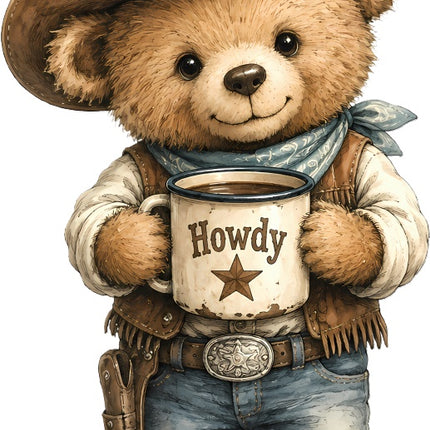 Cowboy Teddy Bear 100% Cotton Fabric Panel Block Quilt Square AAC209