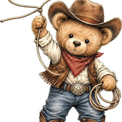 Cowboy Teddy Bear 100% Cotton Fabric Panel Block Quilt Square AAC213