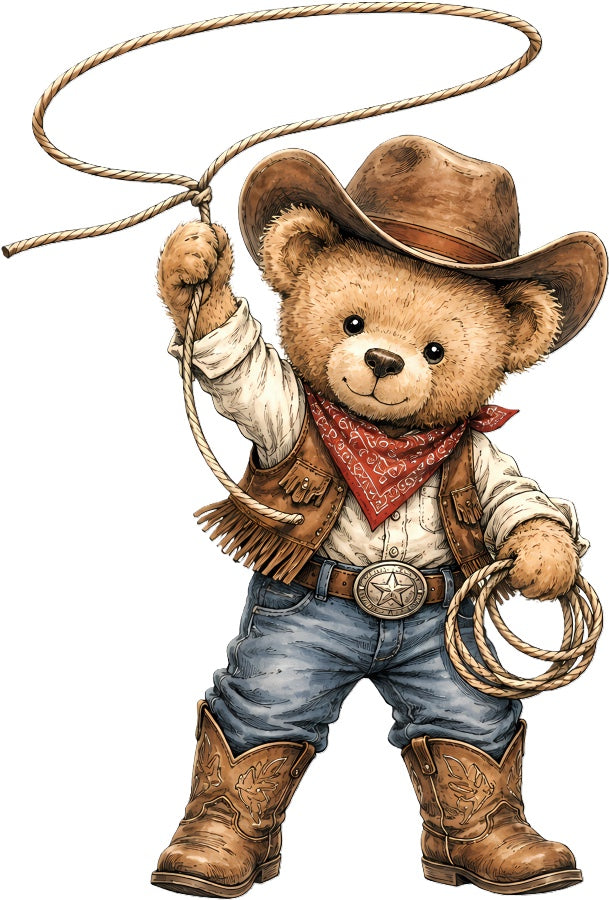 Cowboy Teddy Bear 100% Cotton Fabric Panel Block Quilt Square AAC213
