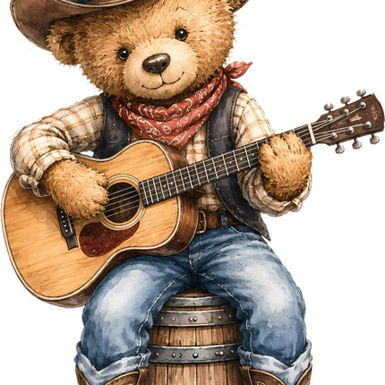 Cowboy Teddy Bear 100% Cotton Fabric Panel Block Quilt Square AAC217