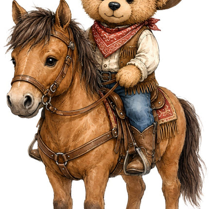 Cowboy Teddy Bear 100% Cotton Fabric Panel Block Quilt Square AAC219