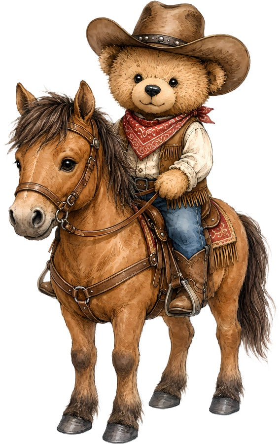 Cowboy Teddy Bear 100% Cotton Fabric Panel Block Quilt Square AAC219