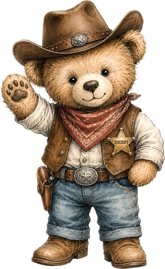 Cowboy Teddy Bear 100% Cotton Fabric Panel Block Quilt Square AAC221