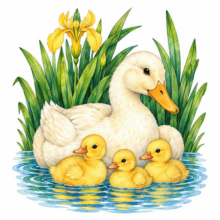 Pond Duck & Ducklings 100% Cotton Fabric Panel Block Quilt Square AAC224