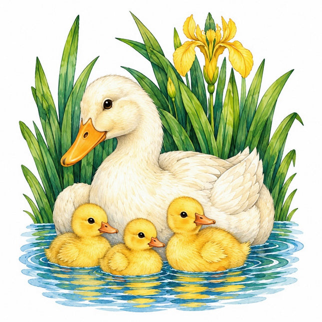 Pond Duck & Ducklings 100% Cotton Fabric Panel Block Quilt Square FLIP-AAC224