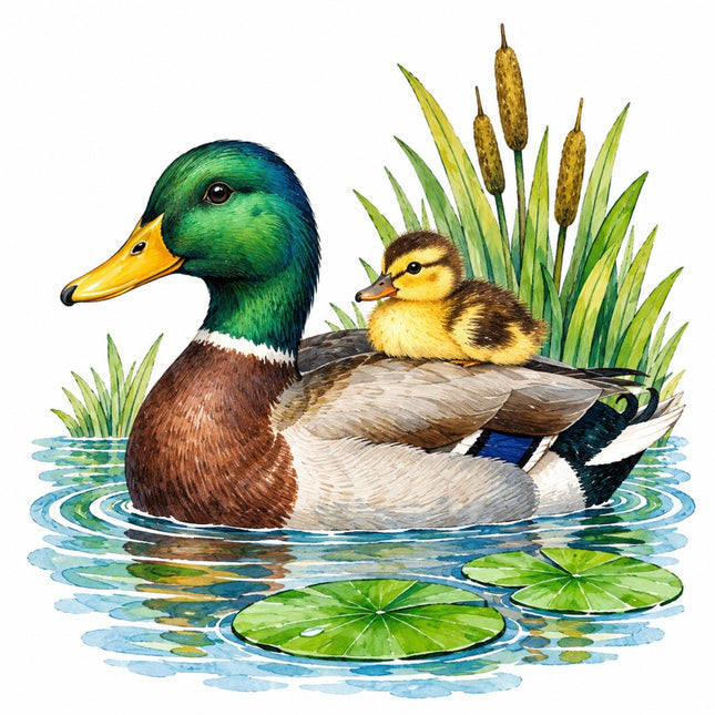 Pond Duck & Duckling 100% Cotton Fabric Panel Block Quilt Square AAC226