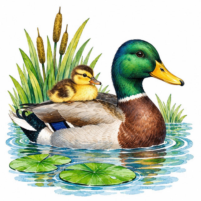 Pond Duck & Duckling 100% Cotton Fabric Panel Block Quilt Square FLIP-AAC226