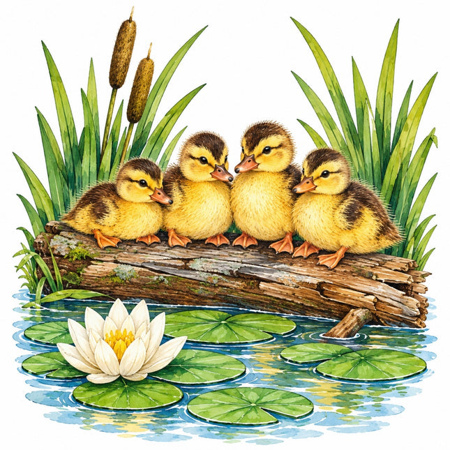 Pond Duck Ducklings 100% Cotton Fabric Panel Block Quilt Square AAC229